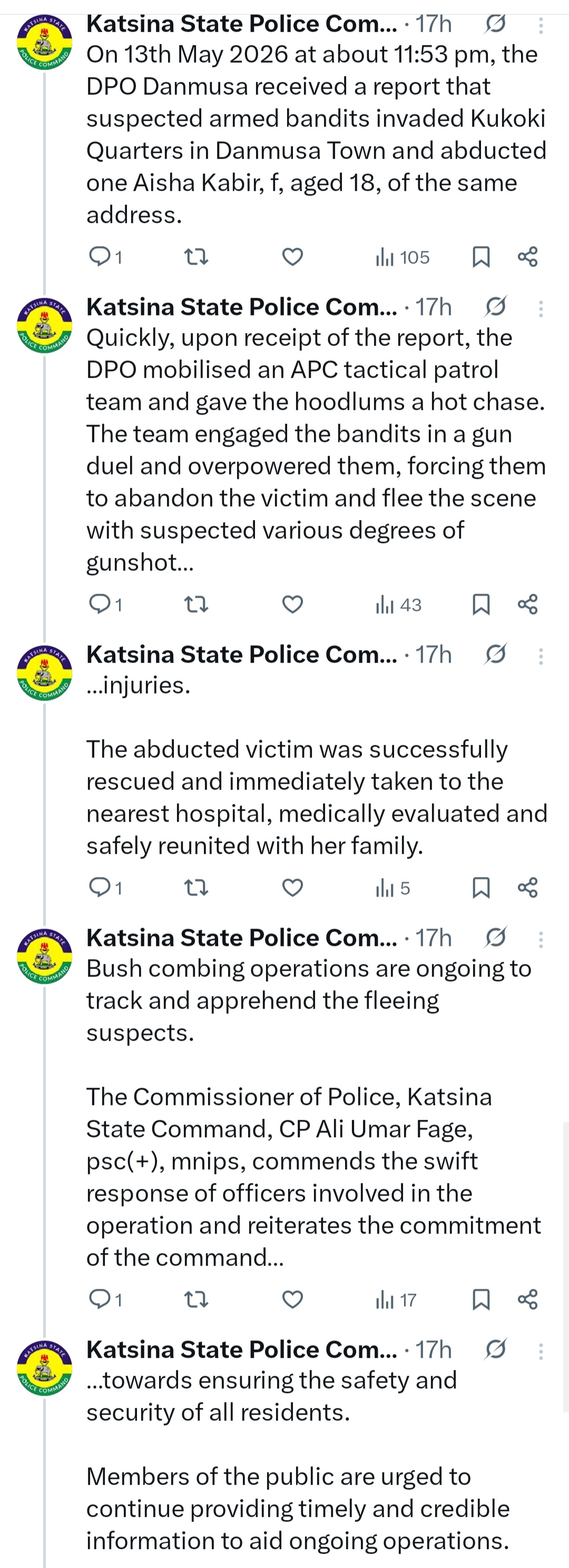 Police rescue woman from attempted abduction in Katsina