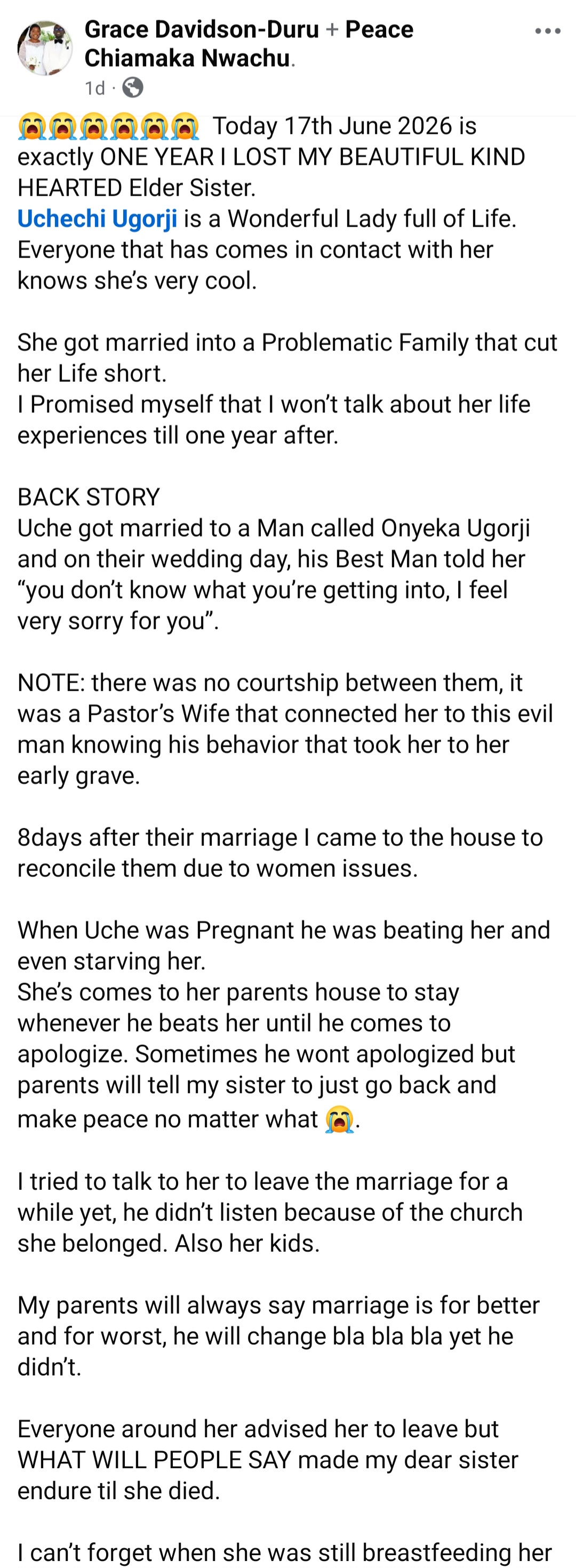 Woman calls out late sister