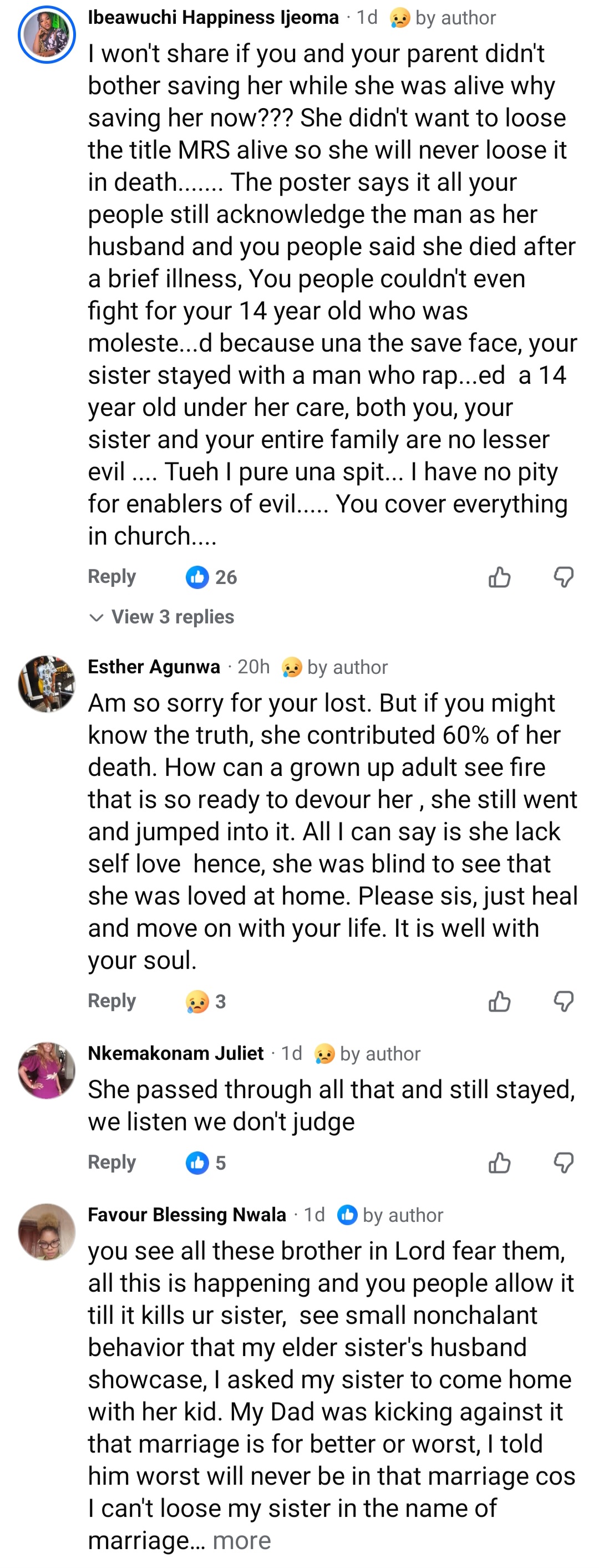 Woman calls out late sister