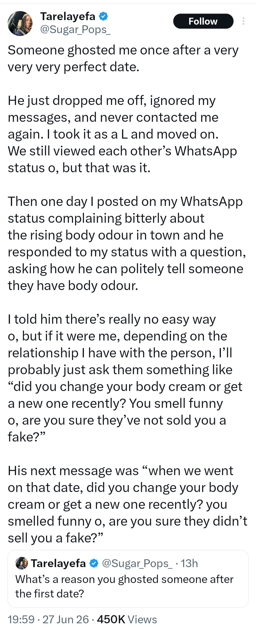 Woman shares reason man ghosted her after a perfect date