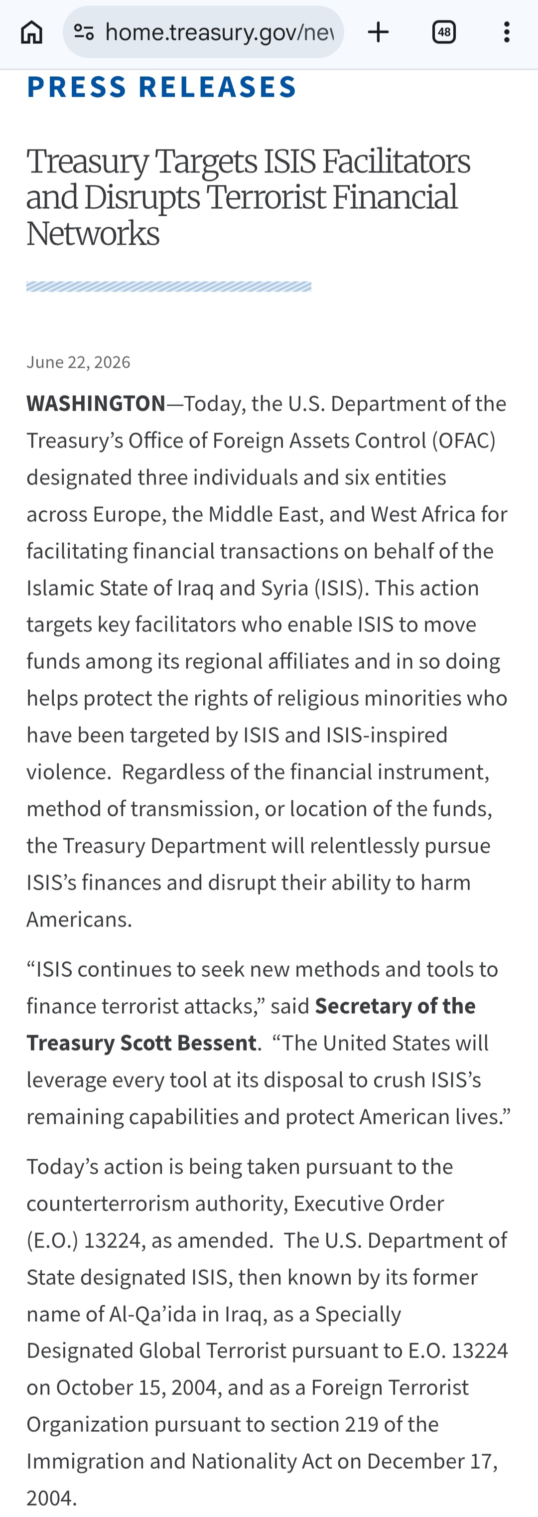 US names ISIS financial facilitators in Nigeria, others
