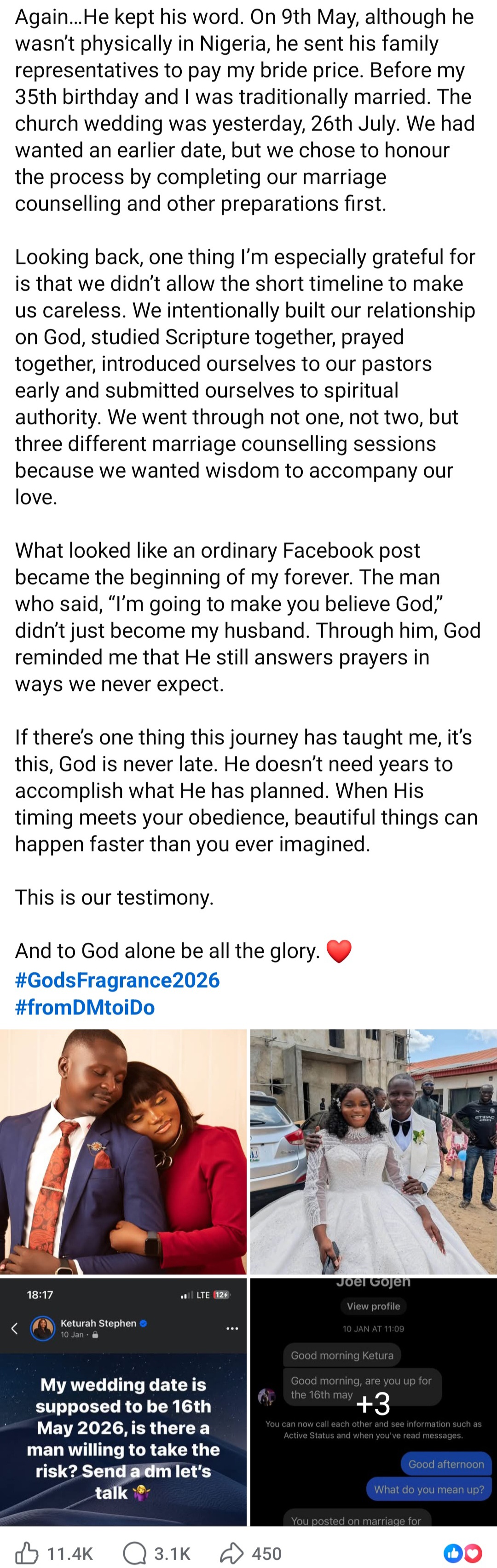 Woman who posted earlier this year that she needed a husband by May 16 gets her wish after man responded to her Facebook post