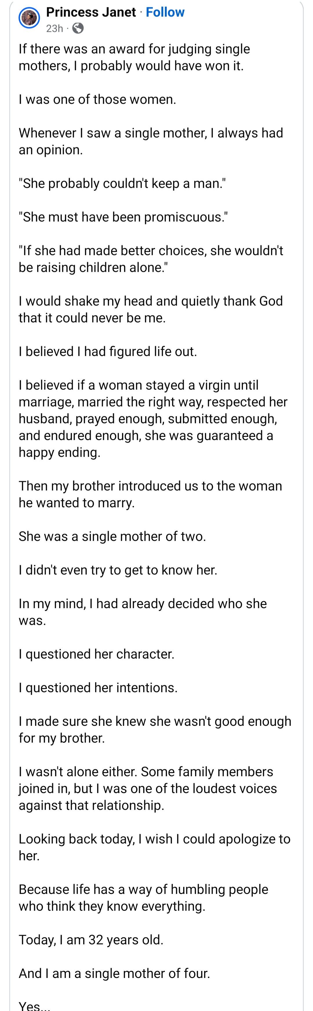 Woman who judged and mocked single mothers apologises to them as she  becomes a single mother