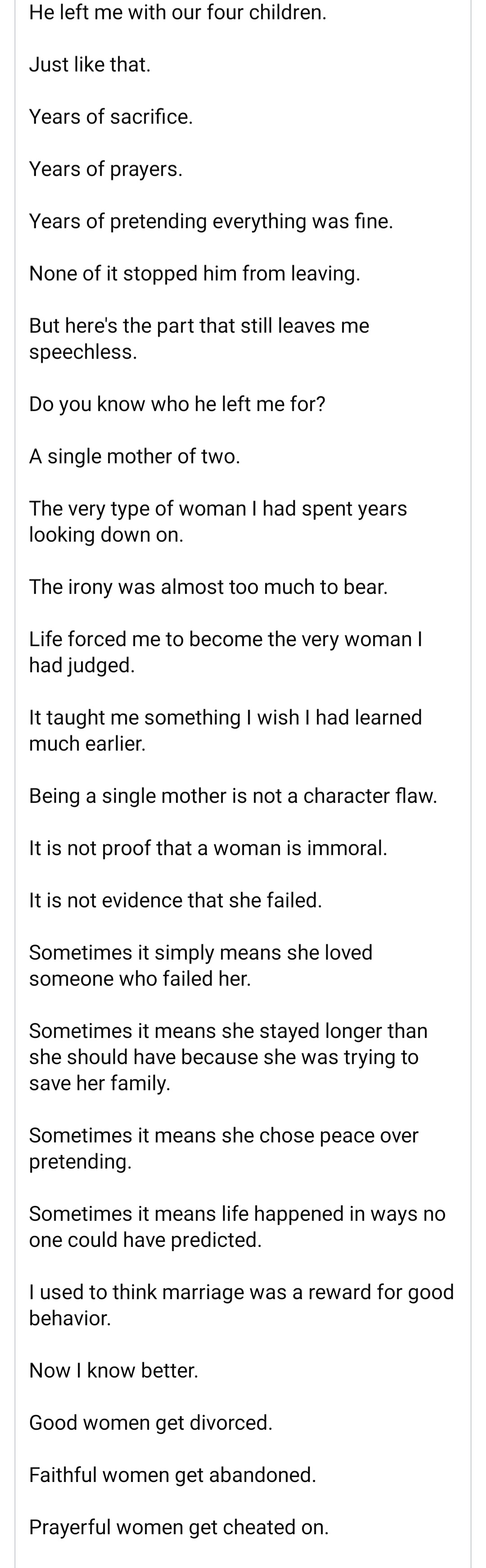 Woman who judged and mocked single mothers apologises to them as she  becomes a single mother