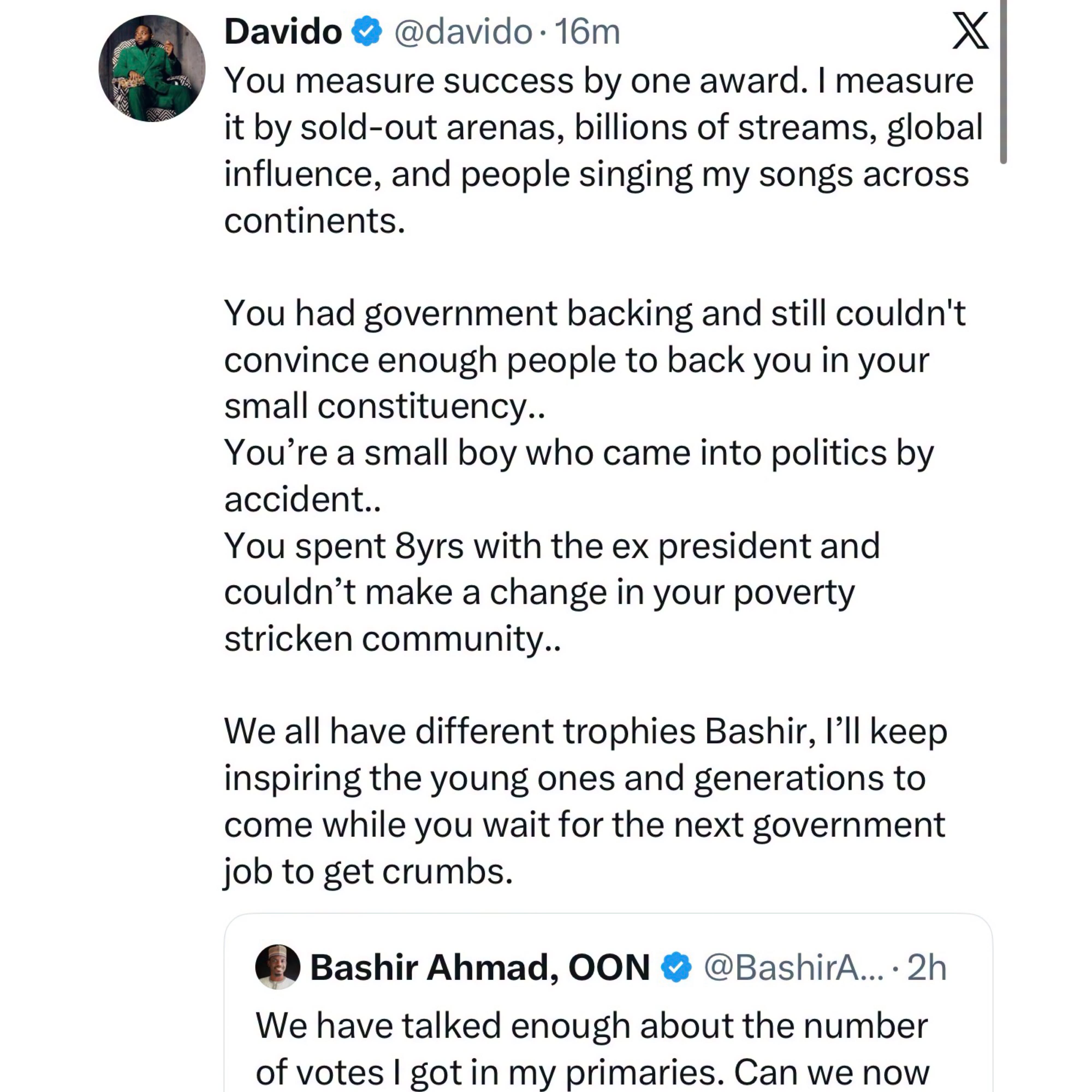 Former presidential aide Bashir Ahmad taunts Davido with loss of Grammy Awards to South Africa?s Tyla as they clash over Osun guber election